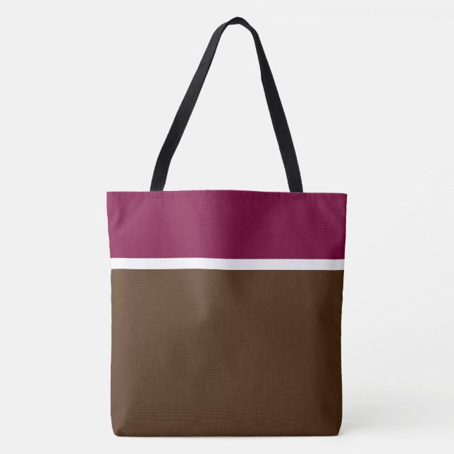 Bolsa Tote Bloco de Cor Marrom Cacau Topo Framboesa Profunda  (Frente)
