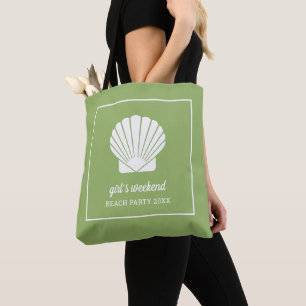 Bolsa Tote Bloco de Cor Moderno com Verde Shell Beach em Esca