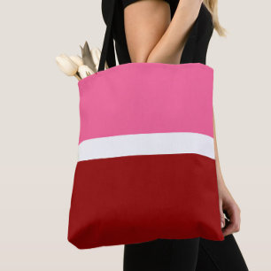 Bolsa Tote Bloco de Cor Rosa Branco Marrom Vermelho 