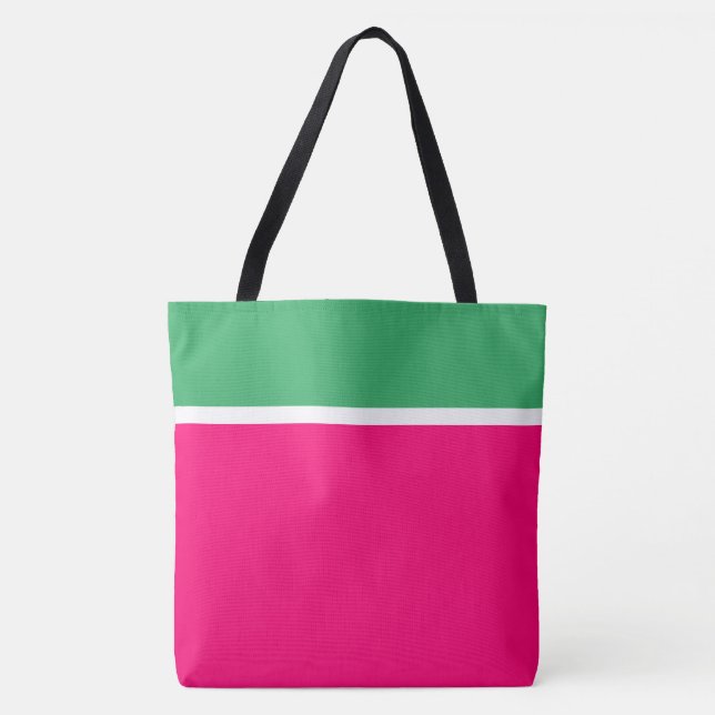 Bolsa Tote Bloco de Cor Rosa Brilhante Verde Mar Branco Chic (Frente)