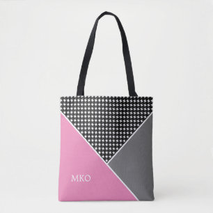 Bolsa Tote Bloco de cor rosa e Cinza