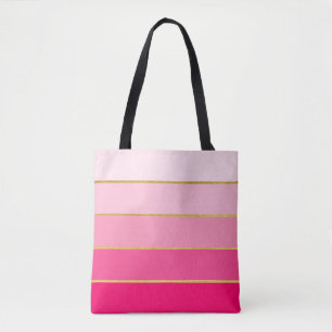 Bolsa Tote Bloco de Cor Rosa e Dourado Listra Ombre
