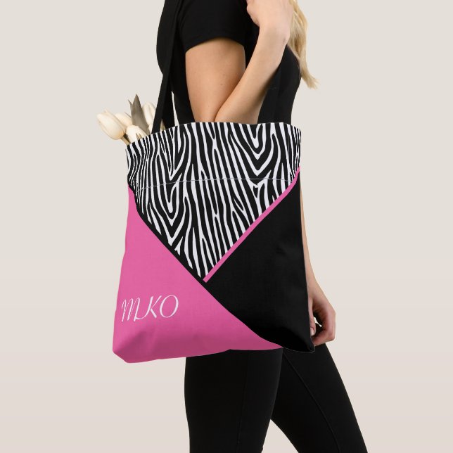 Bolsa Tote Bloco de cores com impressão zebra (Close Up)