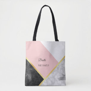 Bolsa Tote Bloco de Cores Cor Cor Cor-de-Rosa Preto Elegante