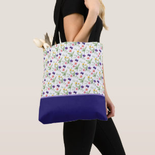 Bolsa Tote Bloco de Cores de Flores de Aquarela Amarelo Rosa