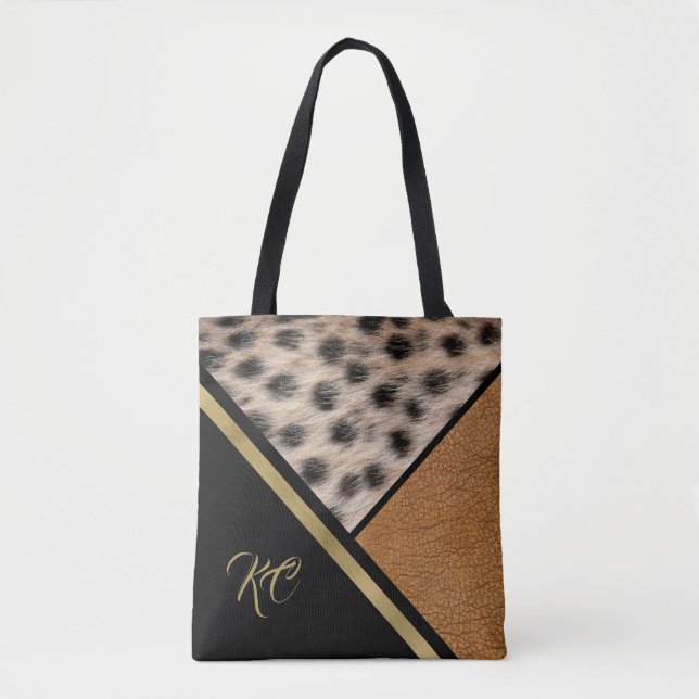 Bolsa Tote Blocos de Cor com Pintas de Guepardo (Frente)