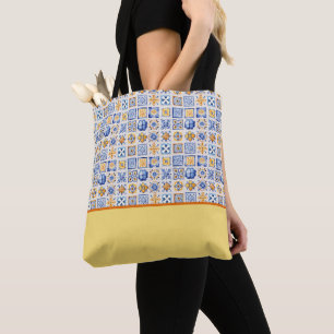 Bolsa Tote Blocos de Cor de Azulejos Brancos Amarelos de Verã