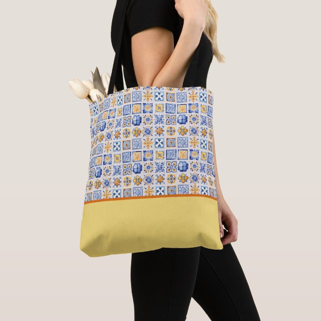 Bolsa Tote Blocos de Cor de Azulejos Brancos Amarelos de Verã (Close Up)