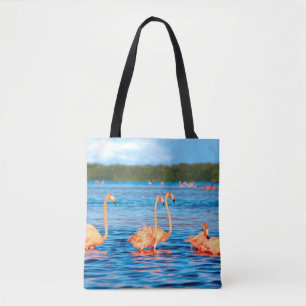 Bolsa Tote Blocos de lindos flamingos cor-de-rosa no Celestun