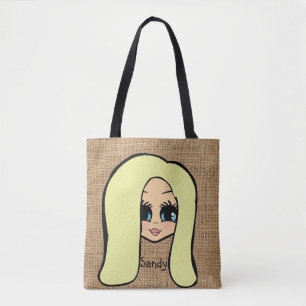 Bolsa Tote Blona Impressão de Juta de Caricatura Personalizad