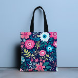 Bolsa Tote Bloomias Botânicas | Floral<br><div class="desc">Este design apresenta um florescimento botânico em rosa e azul acentuado com folhagem verde. #floral #flores #padrão botânico #cor-de-rosa #azul #girly #na moda #estilo #elegante #país #design #designer #tendências #acessórios #bolsa #bolsas #bolsas #totebags #presentes #fonecases #elegantes #presentes #best-seller #bestseller</div>
