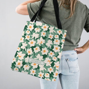 Bolsa Tote Blooms Florais de Primavera Daffodil Monograma V