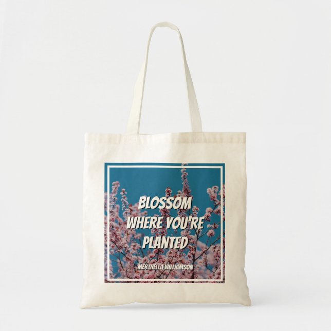 Bolsa Tote BLOSSOM DE Cereja Floral ONDE VOCÊ ESTÁ PLANTADO (Frente)