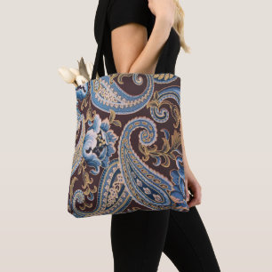 Bolsa Tote Blue Brown Vintage Paisley New