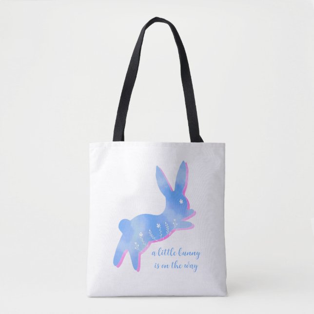Bolsa Tote Blue Bunny Silhouette Cute Custom Boy Baby Shower (Frente)