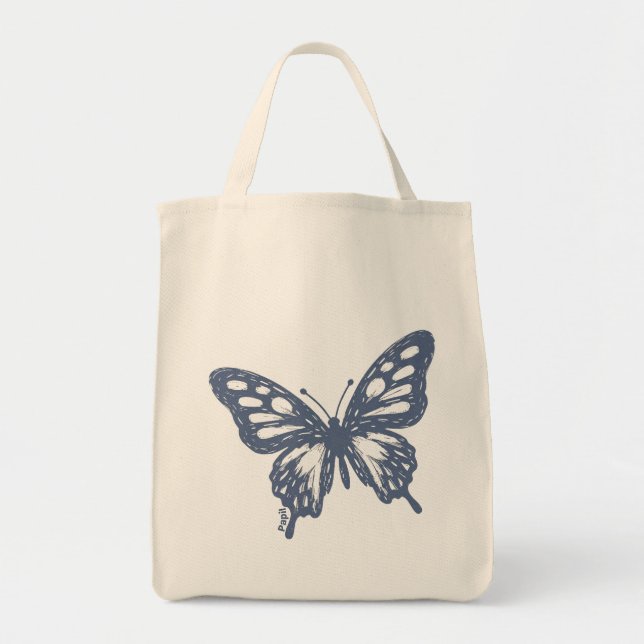 Bolsa Tote Blue Butterfly Minimal Nature Art by Papil (Frente)
