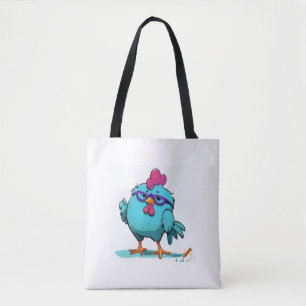 Bolsa Tote "Blue Cartoon Chicken Bag com Teal Comb & Purple