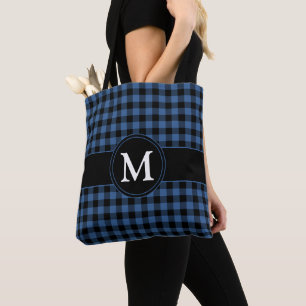 Bolsa Tote Blue Checkes Tartan Xadrez Patterno Monograma