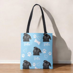 Bolsa Tote Blue Custom Paw Print Dog Lover Pet Photo