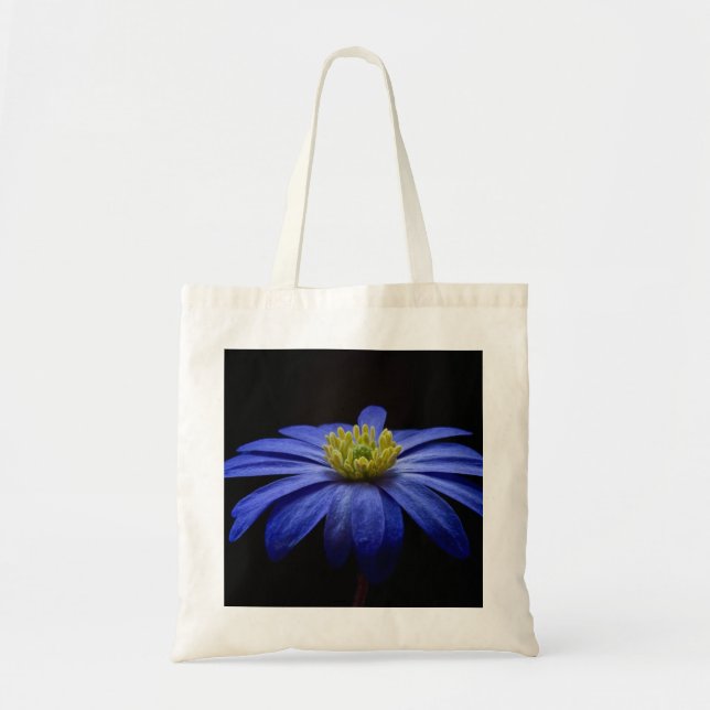 Bolsa Tote Blue Daisy Gerbera Flower em preto (Frente)