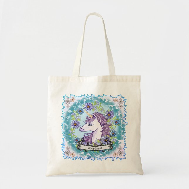 Bolsa Tote Blue Daisy Unicorn (Frente)