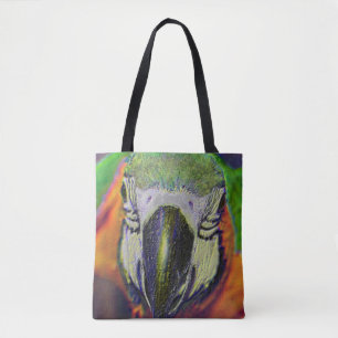 Bolsa Tote Blue Dourado Macaw Face Papagaio Fantasia Art 