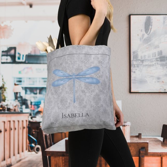 Bolsa Tote Blue Dragonfly Damask (Blue Dragonfly Damask Tote Bag)