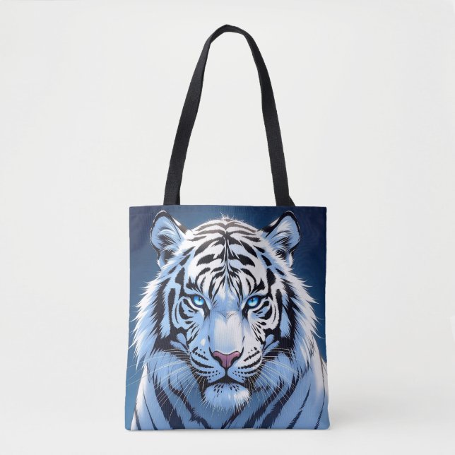 Bolsa Tote Blue eyed White Tiger Ai Art (Frente)