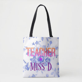 Bolsa Tote Blue Floral Custom Teacher Design