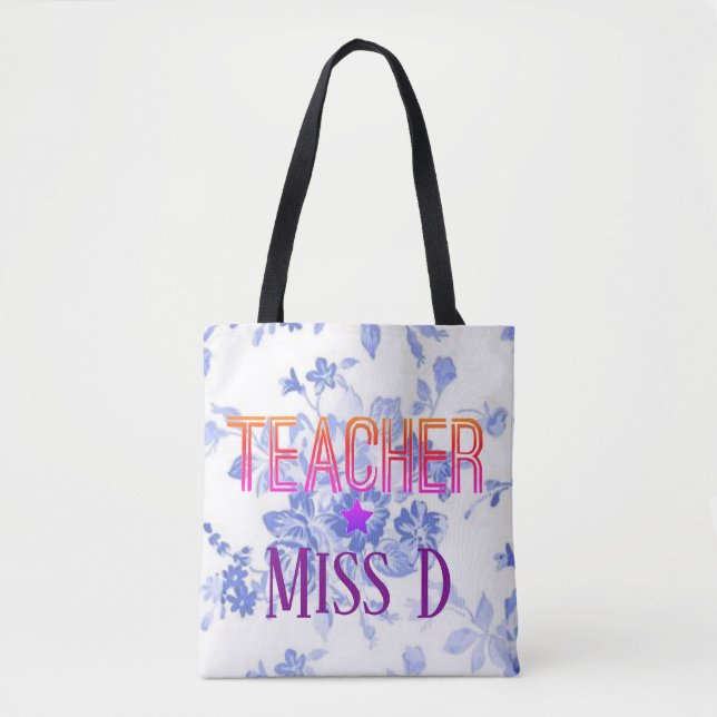 Bolsa Tote Blue Floral Custom Teacher Design (Frente)