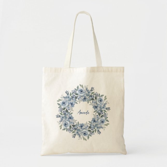 Bolsa Tote Blue Floral Wreath e Arco personalizados (Frente)
