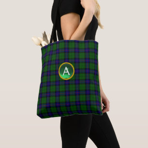 BOLSA TOTE BLUE GREEN SCOTT ARMSTRON TARTAN GEM MONOGRAMA