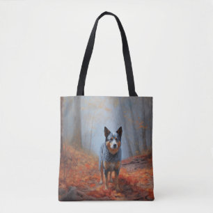 Bolsa Tote Blue Heeler entre Folhas Caídas de Outono Inspira