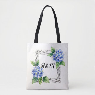 Bolsa Tote Blue Hydrangea Border Customized