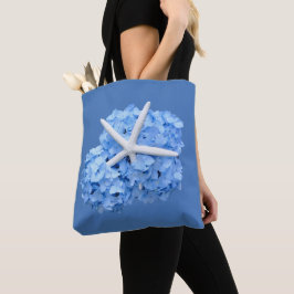 Bolsa Tote Blue Hydrangea Starfish Dag de Casamento de Praia