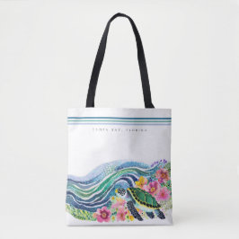 Bolsa Tote Blue Marine Happy Turtle & Waves Personalizado