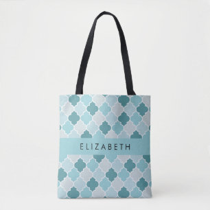 Bolsa Tote Blue Marroquino Trellis, Quatrefoil, Seu Nome