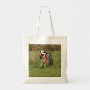 Bolsa Tote blue merle aussie running w toy