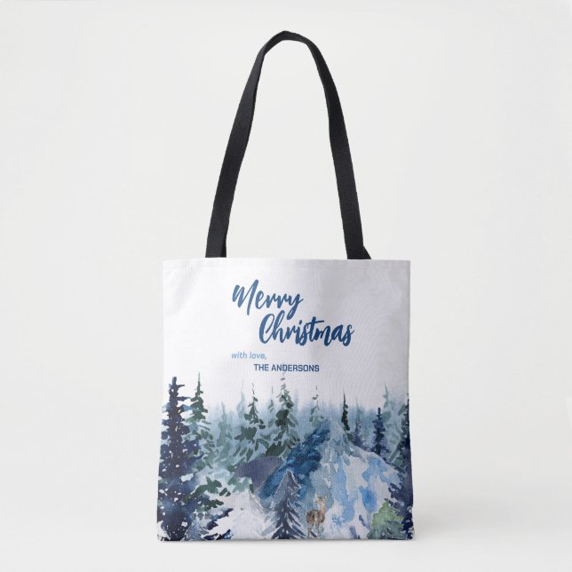 Bolsa Tote Blue Modern Merry xmas tree rainha (Frente)