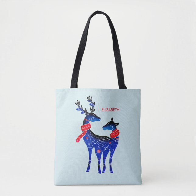 Bolsa Tote Blue Nordic Christmas Reindepaer (Frente)