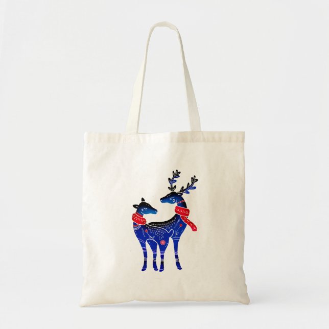 Bolsa Tote Blue Nordic Christmas Reindepaer (Frente)