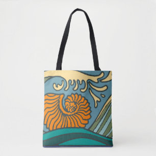 Bolsa Tote Blue Ocean Waves Nautilus Seashell Patterno Nouvea