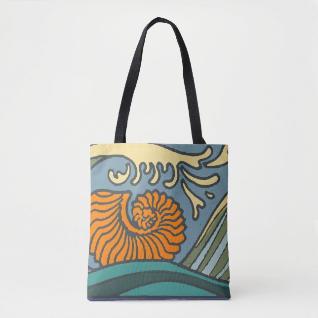 Bolsa Tote Blue Ocean Waves Nautilus Seashell Patterno Nouvea (Frente)