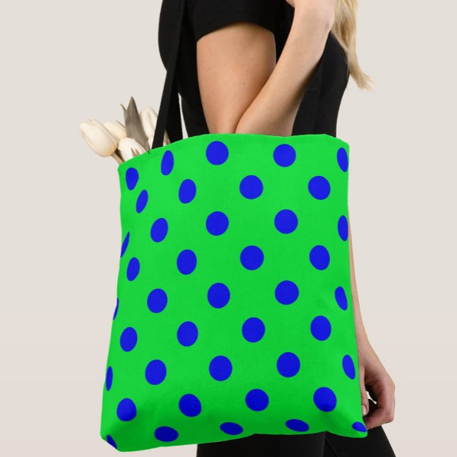 Bolsa Tote Blue On Green Polka Dots Pattern Design  (Criador carregado)