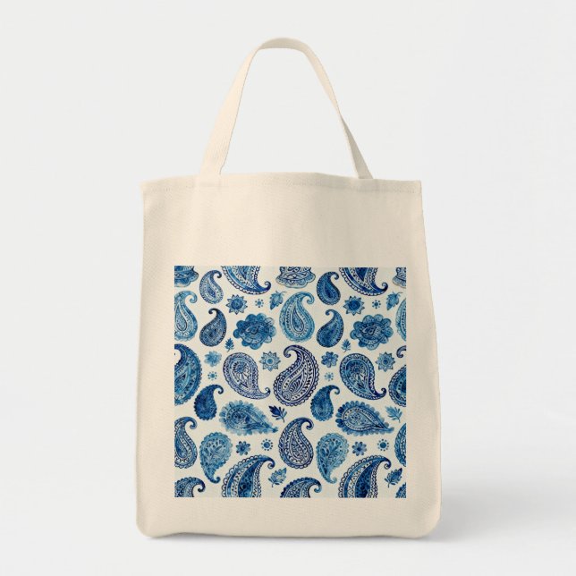 Bolsa Tote Blue Paisley Tote Bag para Mulheres (Frente)