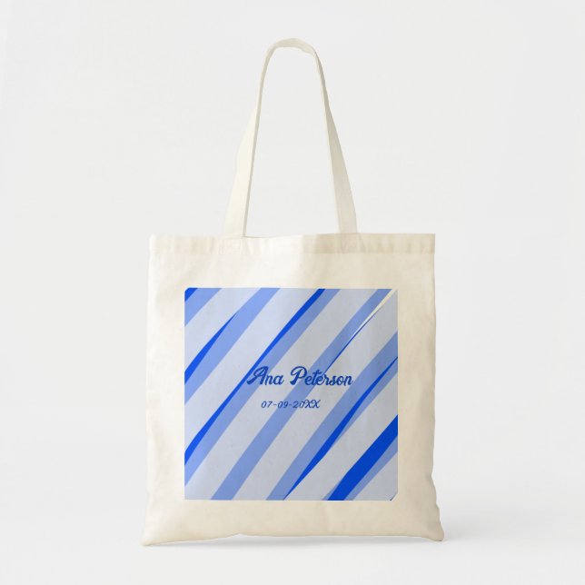 Bolsa Tote Blue pastel add name date boho retro lines pattern (Frente)