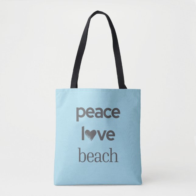 Bolsa Tote Blue Peace Love Beach - Coastal Life - Sun Lover (Frente)