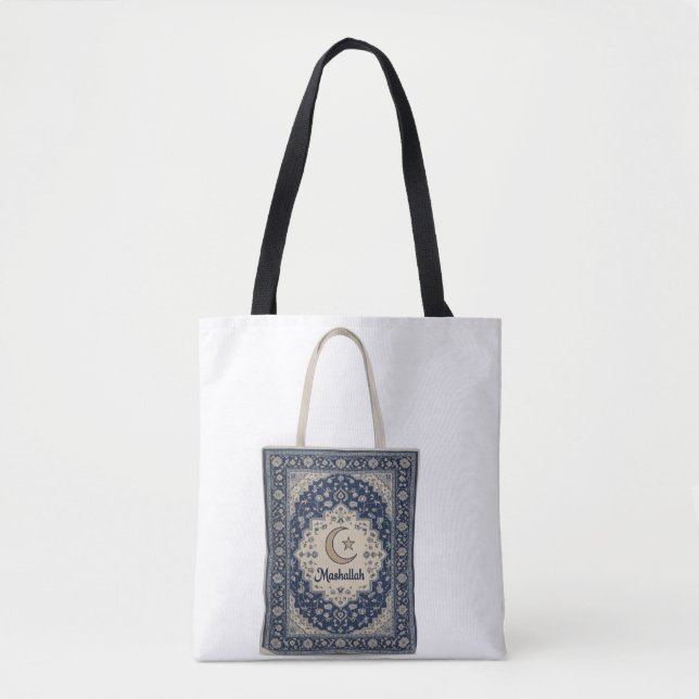 Bolsa Tote Blue Persian Rug with Mashallah text.  (Frente)