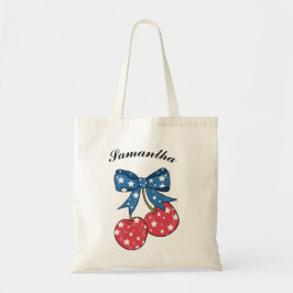 Bolsa Tote  blue red patriotic cherries with bow monogram