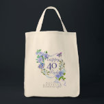 Bolsa Tote Blue Rose Ribbon 40th Birthday<br><div class="desc">Lovely and elegant rose with butterfly.</div>